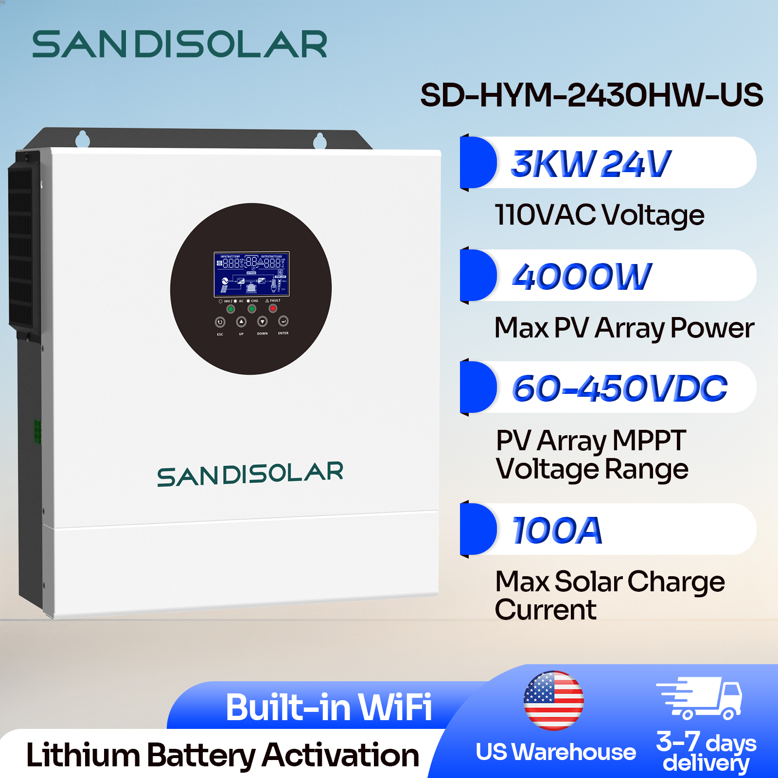 Drone Solar Charger - SANDISOLAR 3KW Hybrid Solar Inverter 24V