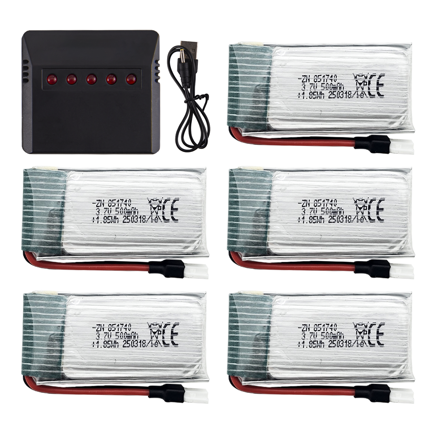 Drone Power Bank - 5Pcs 3.7V 500mAh LiPo Batteries with